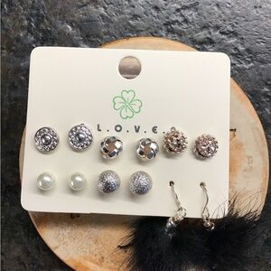 NEW CLOVER Multi Pack Faux Fur & Stud Earrings Set